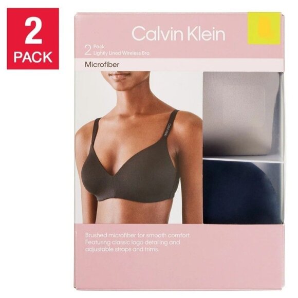 Calvin Klein 2-Pack Wirefree T-shirt Bra Seamless Underwear M 34C, 34D, 36B, 36C - Picture 1 of 9